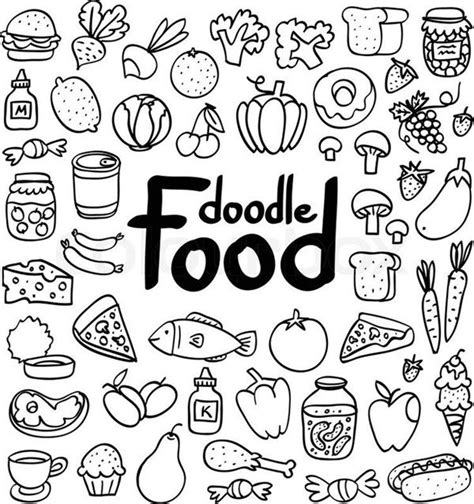 Doodle Food Set In Black And White With The Words Doodle Food