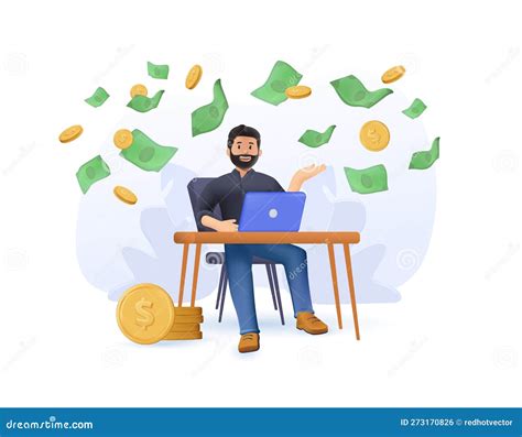 Earn Money Online 3d Concept Man Working Online With Computer And