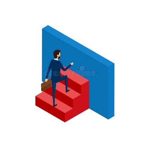 Flat 3d Isometric Businessman Try To Success Stairs Step To Success