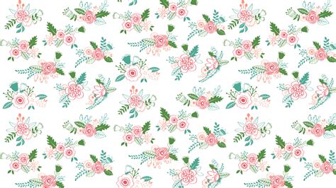 White Pink Green Illustrated Floral Mini Flowers Desktop Wallpaper