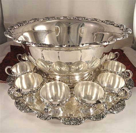 Poole Lancaster Rose Silver Plate Vintage Punch Bowl Set With Under