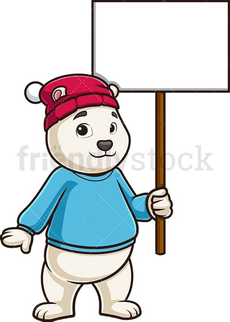 Polar Bear Holding Blank Sign Cartoon Clipart Vector Friendlystock