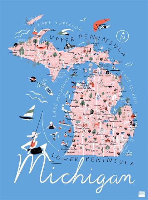 Pin By Ksenia Novikova On Posters Map Of Michigan Michigan Art