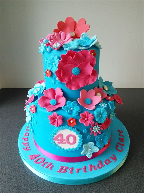 40th Birthday Cake In Turquoise And Cerise Pink Birthday Cakes For