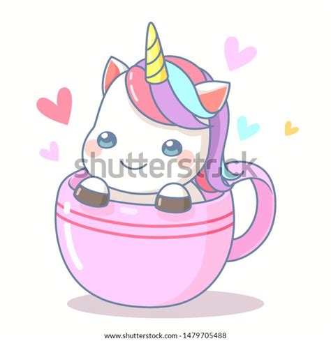 Cute Character Cartoon Unicorn Coffee Cup Stock Vector Royalty Free