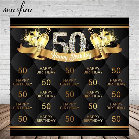Sensfun Gold Happy 60th Birthday Party Backdrop Balloons Black Theme