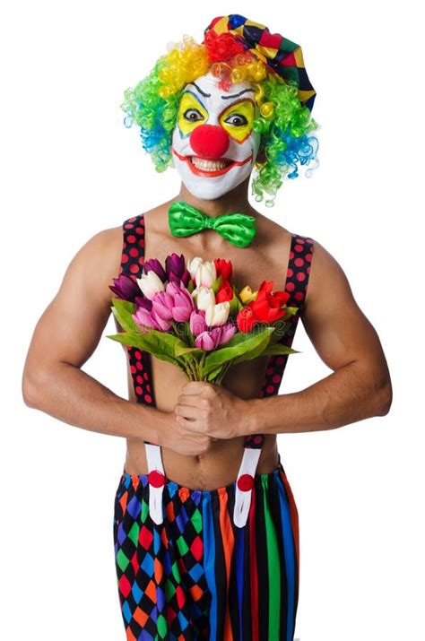 Clown Avec Des Fleurs Photo Stock Image Du Pitre Heureux 33222890