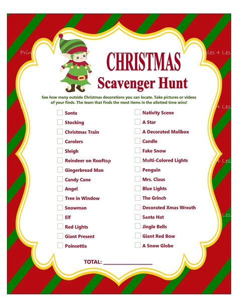 Christmas Scavenger Hunt Template Printable Word Searches
