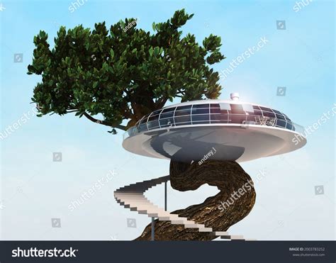 Futuristic House On Tree Eco Building стоковая иллюстрация 2003783252