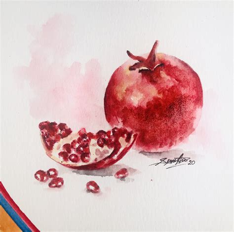 Pomegranate Painting Crafts Watercolor Pomegranate