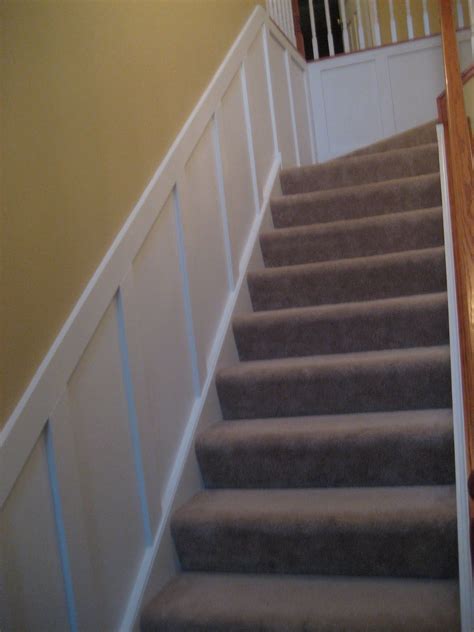A chair before breaking out glue and clamps. Wainscoting up the stairwell | Picture frame molding, Diy ...