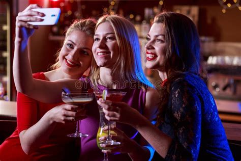 Girls Taking Selfie At Bar Stock Image Image Of Alcohol 57982347