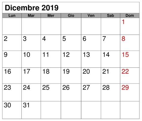 Gratuito Calendario Dicembre 2019 Calendario Calendario Stampabile
