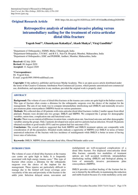PDF Retrospective Analysis Of Minimal Invasive Plating Versus Intramedullary Nailing For