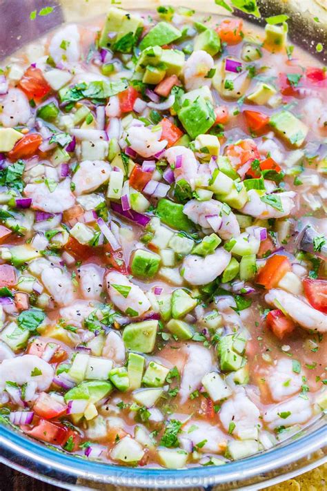 This shrimp ceviche recipe is fresh shrimp marinated with cucumber, red onions, cilantro, avocado and diced jalapenos. Ceviche is loaded with shrimp, avocados, tomatoes and ...