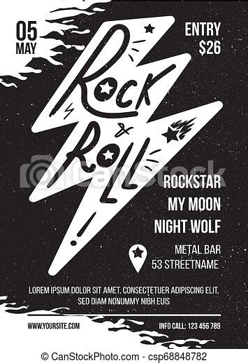 Rock And Roll Black White Vector Banner Design For Music Concert