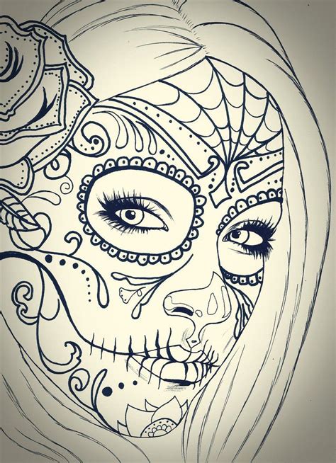 Skull Girl Sketch By Carldraw On Deviantart Skull Girl Tattoo Sugar Skull Girl Tattoo Sugar