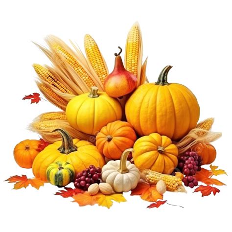 Holiday Thanksgiving Day Composition With Fall Harvest Pumpkins Corncob