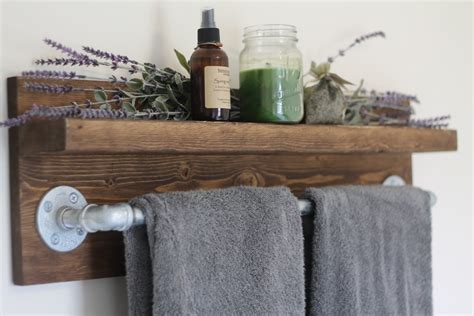 Rustic Industrial Bath Towel Rack Bathroom Shelf Rustic Home