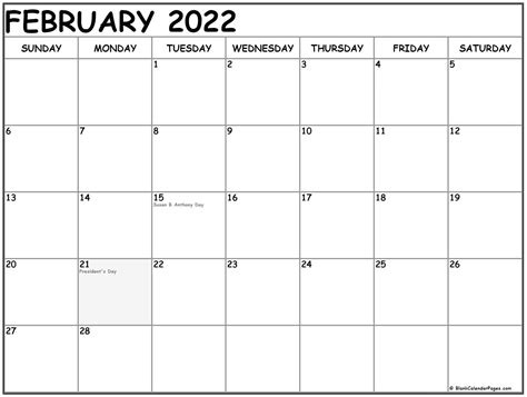 Year 2022 February Calendar Calendar Template 2022