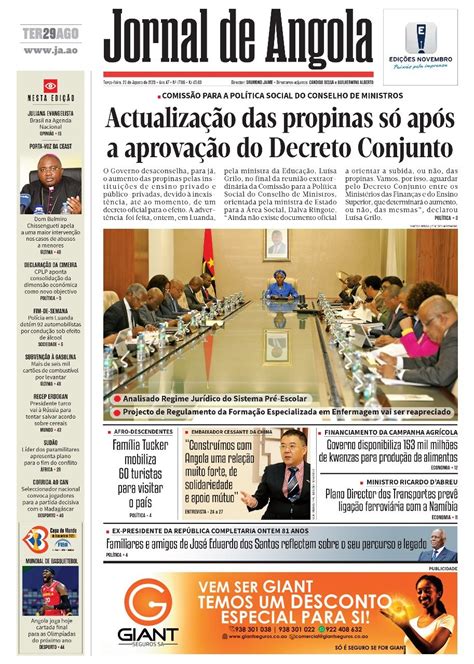 Jornal De Angola Terça 29 De Agosto De 2023