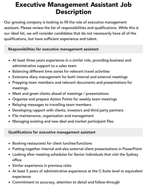 Executive Management Assistant Job Description Velvet Jobs