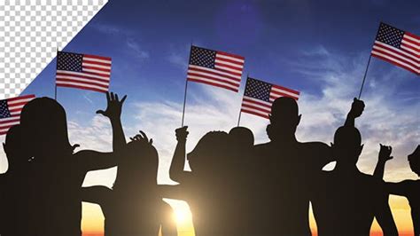 Group Of People Waving American Flags At Sunset 2 Pack By Se5d