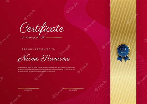 Certificado De Plantilla De Reconocimiento Color Dorado Y Rojo
