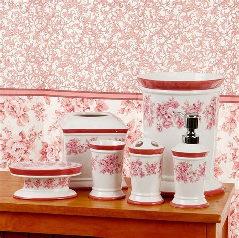 Vintage Rose Pink Bathroom Accessories Set With Shower Curtain Free