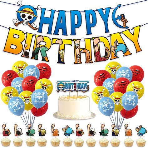 One Piece Luffy Balloon Banner Cake Toppers Birthday Decorations One