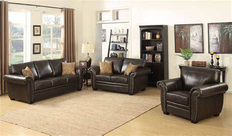 Louis Collection Traditional 3 Piece Upholstered Leather Living Room