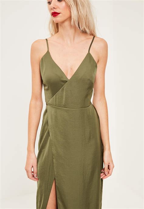 Missguided Green Silky Plunge Maxi Dress Women Dress Online