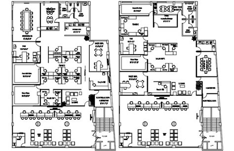 Office Building Two Floors Layout Plan With Furniture Cad Drawing