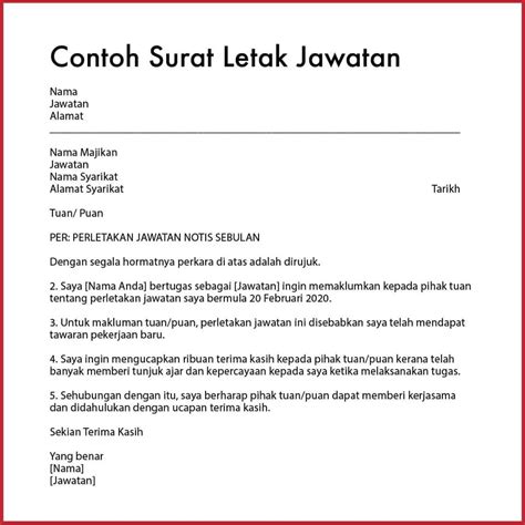 4 Contoh Surat Perletakan Jawatan (BM) Untuk Notis 24 Jam, 2 Minggu
