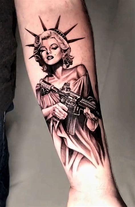 Marilyn Monroe Statue Of Liberty Holding A Rifle Army Tattoos Bull Tattoos Military Tattoos