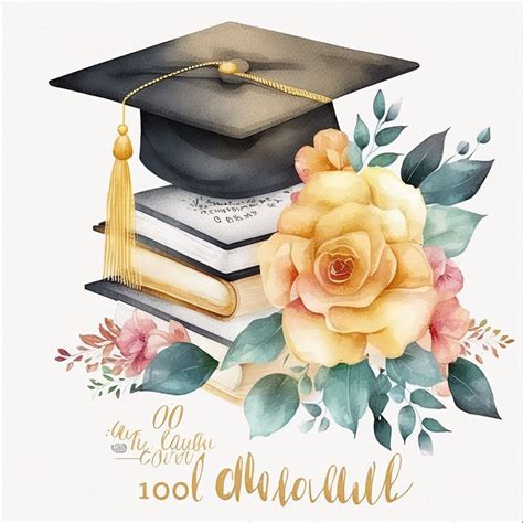 Gold Graduation Cap Watercolor College High School Graduation Clipart