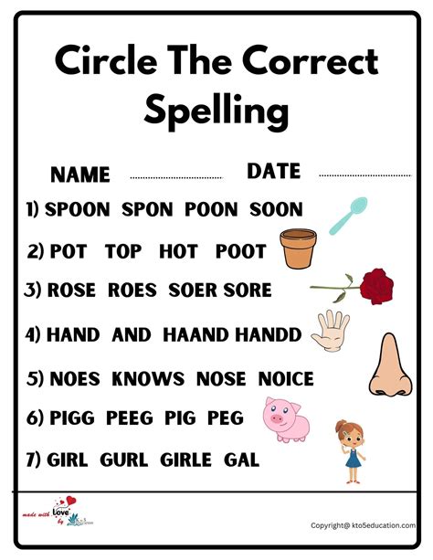 Circle Correct Spelling Worksheets Spelling Words Worksheets K The