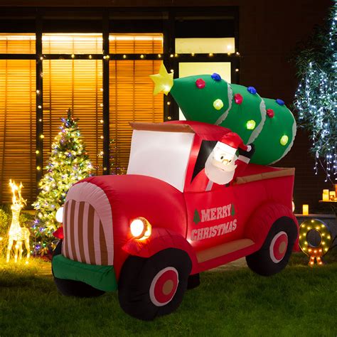 Glitzhome 7ft Santa Claus On Pick Up Truck Inflatable Decor Walmart