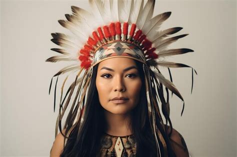 premium ai image beautiful girl native american indian with feathers on her head