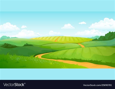Summer Fields Landscape Cartoon Countryside Vector Image
