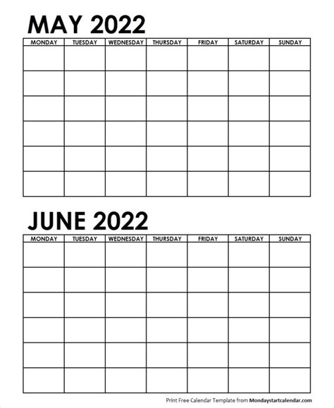 two month may june 2022 calendar blank two months template