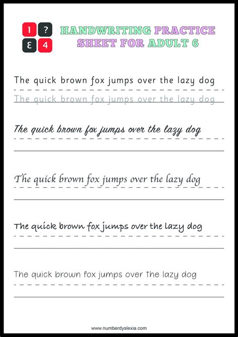 Free Printable Handwriting Practice Worksheets For Adults [pdf] Updated 2024 Number Dyslexia
