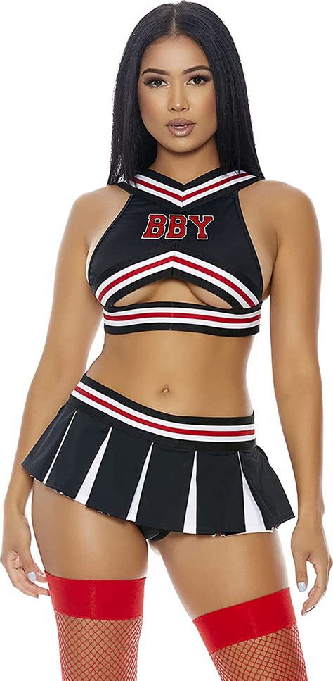 Forplay Good Luck Charm Sexy Cheerleader Costume Adult Sized Black M L Amazon Co Uk