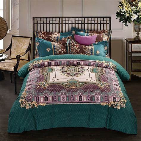 Dark Teal Gold And Purple Western Chic Indian Bohemian Pattern Royal