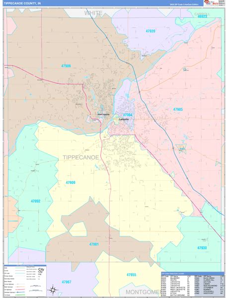 Tippecanoe County In Wall Map Color Cast Style By Marketmaps Mapsales