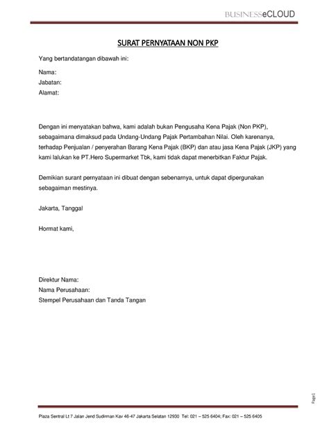 Contoh Surat Pernyataan Non Pkp Plaza Sentral Lt Jalan Jend Sexiezpix