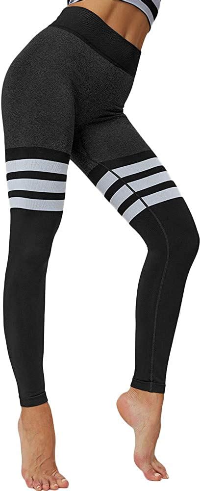 Womens Striped Knitting Gym Leggings Seamless Yoga Pants Stretchy Compression Workout Tights