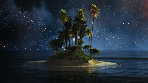 Nature Island Islet Fantasy Art Tree Water Darkness Midnight