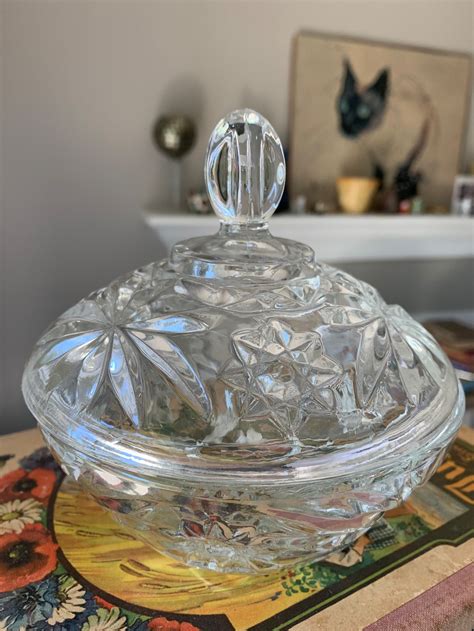 Small Vintage Crystal Clear Cut Glass Candy Dish With Lid Etsy