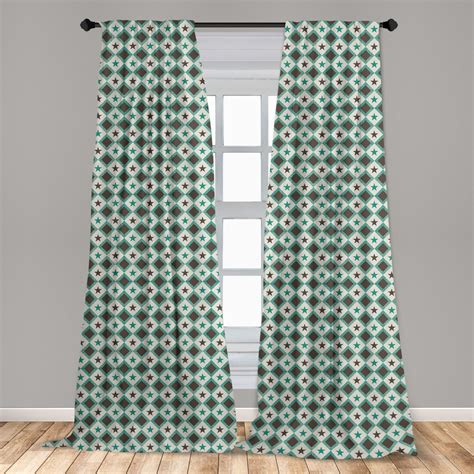 Abstract Curtains 2 Panels Set Repeating Retro Stars Squares
